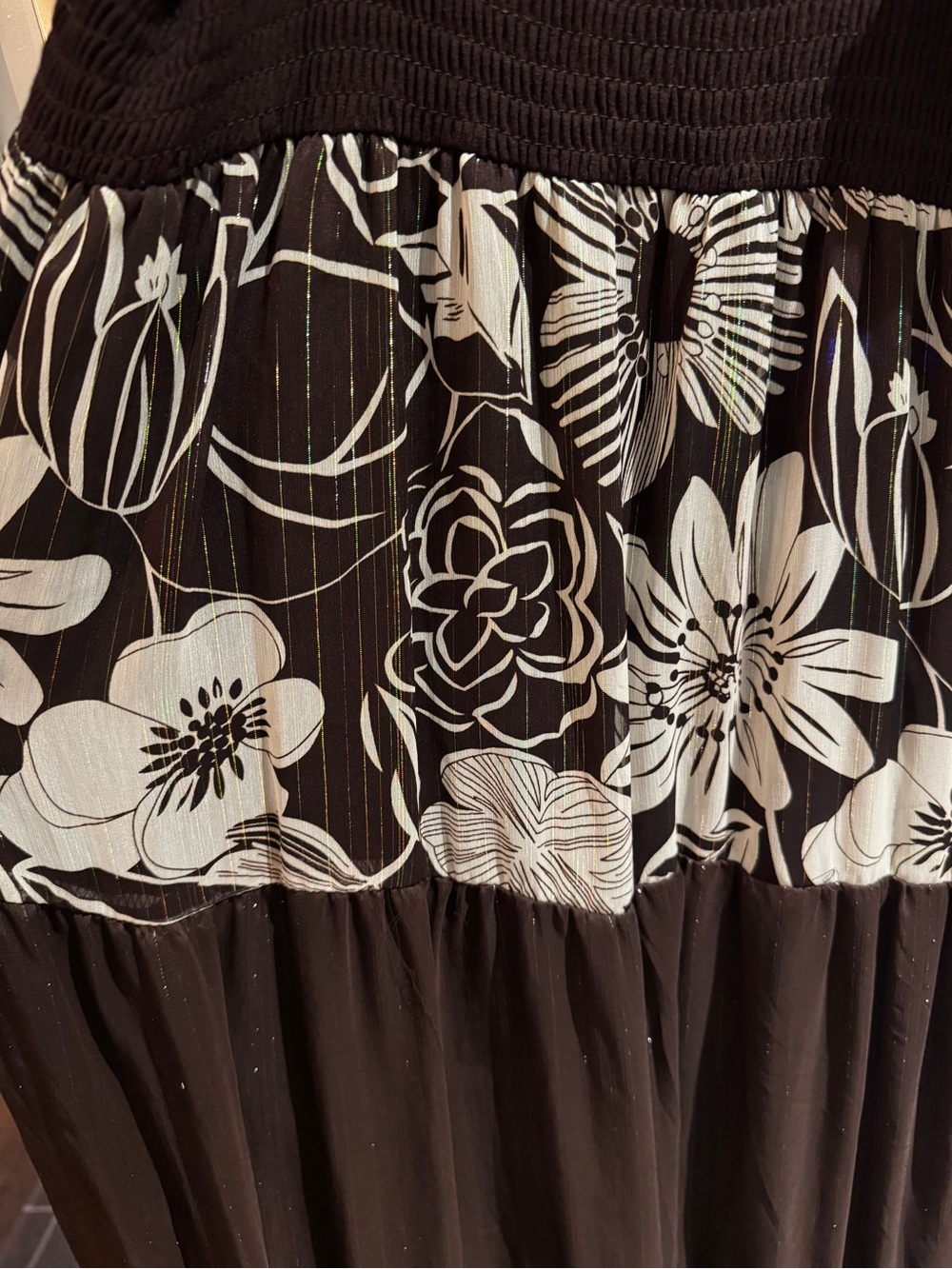 NWOT Brown Hawaiian Floral Print Maxi Sundress w/Adjustable Spaghetti Straps, L - Picture 6 of 8